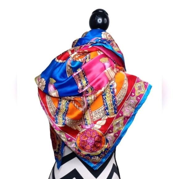 Luxury 100% Silk Colorful Gold Telescope Chapeau Scarf Wrap - Picture 5 of 14